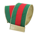 The Matthew John Collective Farrisilk Chic Stripe ribbon in red and green with gold edges for Christmas decorating.
