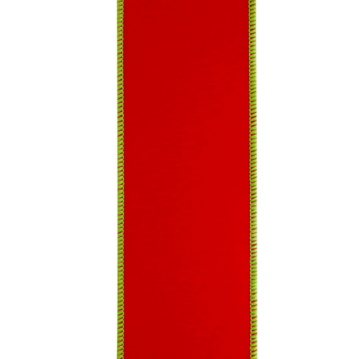 The Matthew John Collective red and lime two-sided velvet wired ribbon for holiday decorating.