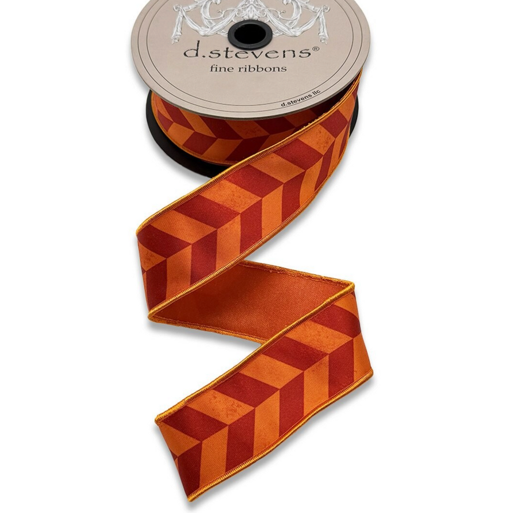 The Matthew John Collective D Stevens red and orange satin herringbone wired ribbon for fall seasonal decorating