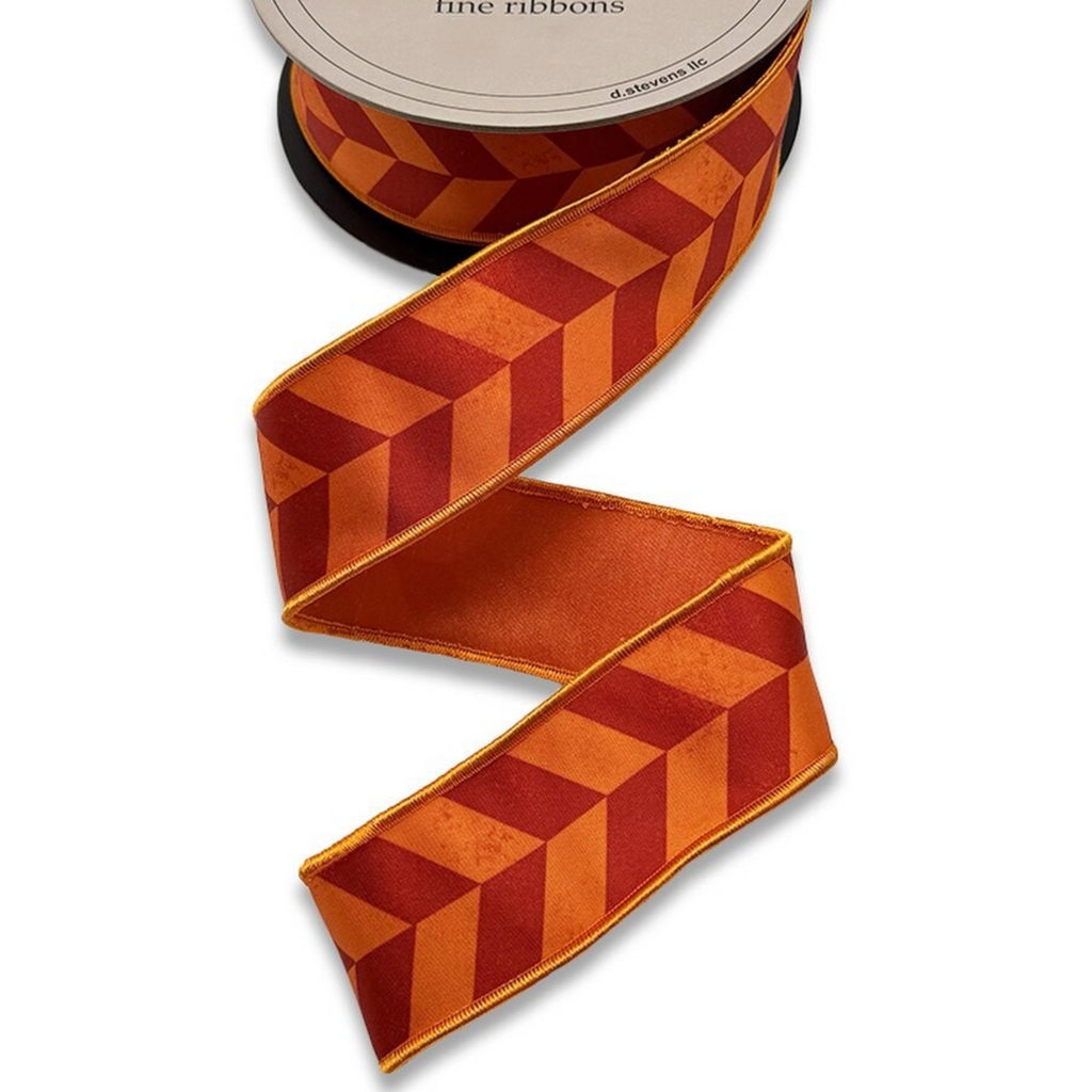 The Matthew John Collective D. Stevens red and orange herringbone satin wired ribbon for fall wreaths and decor.