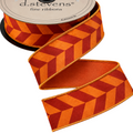 The Matthew John Collective D. Stevens satin ribbon with a red and orange herringbone pattern and wired edges.