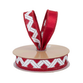 The Matthew John Collective red and silver metallic basketweave wired ribbon with a solid red satin reverse on a spool