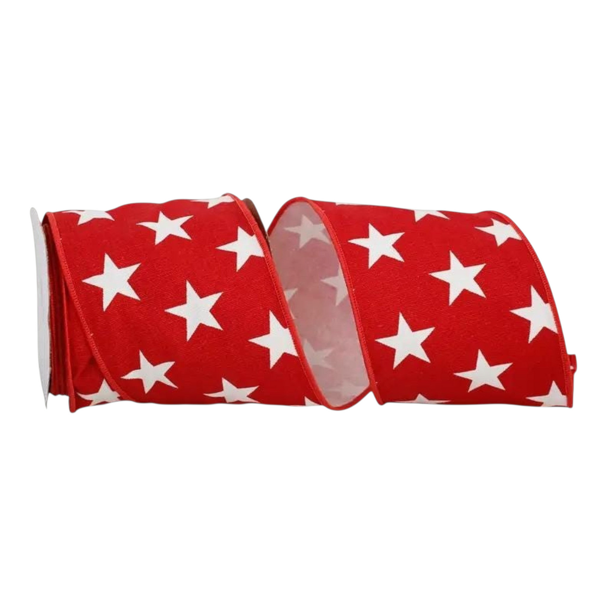 The Matthew John Collective red cotton canvas ribbon with white stars and wired edges for patriotic craft projects