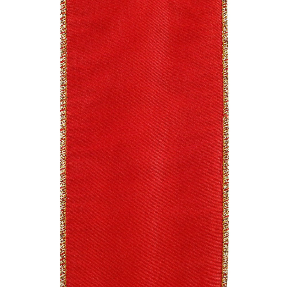 The Matthew John Collective 4-inch red velvet wired ribbon with decorative gold royalty-style edge trim.