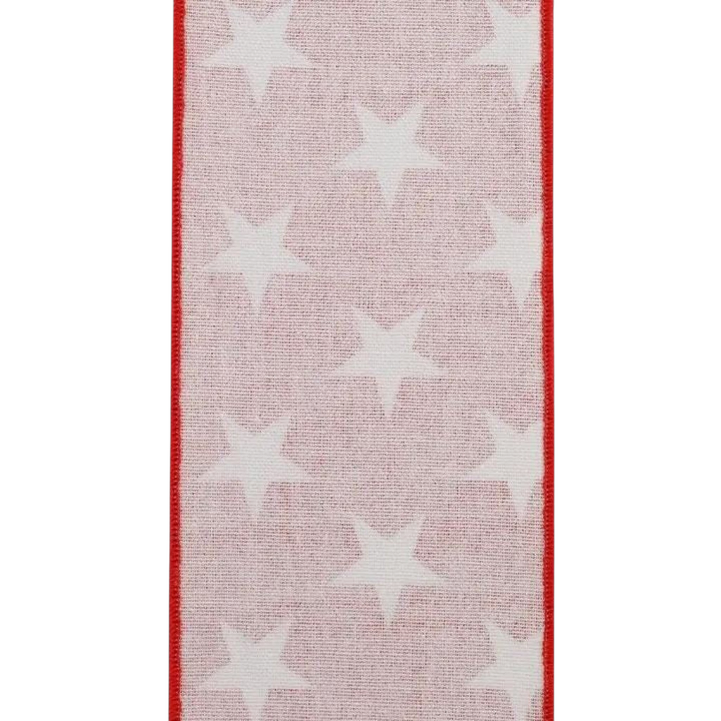 The Matthew John Collective red and white star print cotton canvas ribbon with a wired edge for patriotic decor.