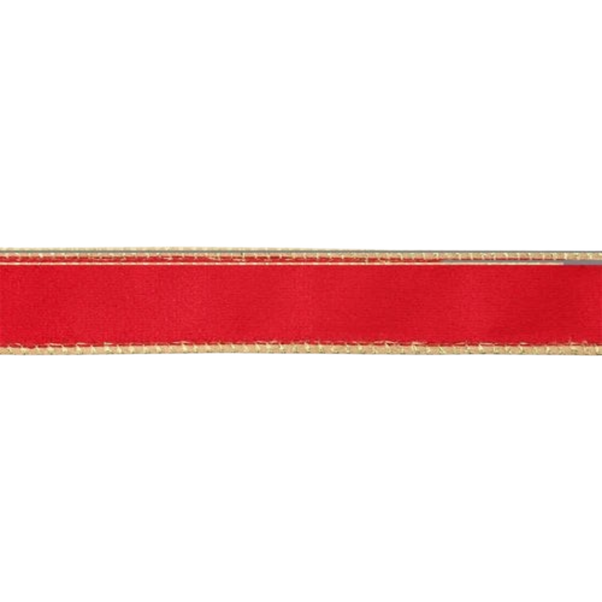 The Matthew John Collective 1-inch wired ribbon in rosy red velvet with a shimmering metallic gold edge.