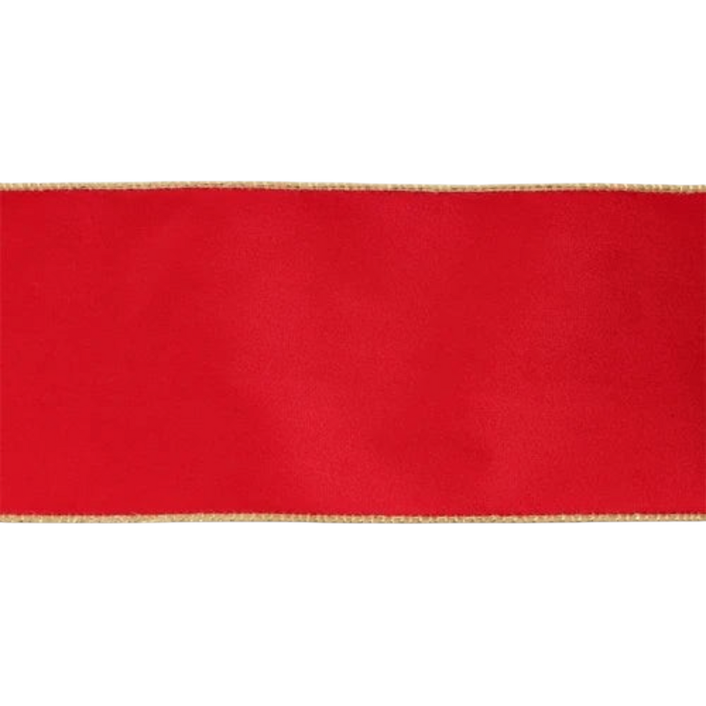 The Matthew John Collective 4-inch wide rosy red velvet wired Christmas ribbon with metallic gold edges