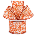 The Matthew John Collective rust and ivory linen wired ribbon featuring a glittered foliage swirl pattern