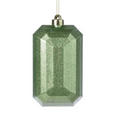 The Matthew John Collective sage green glitter gem ornament with a faceted rectangular design and gold hanging loop.