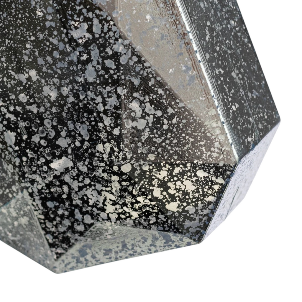 The Matthew John Collective shatterproof rectangular jewel Christmas ornament with an antique silver mercury glass finish