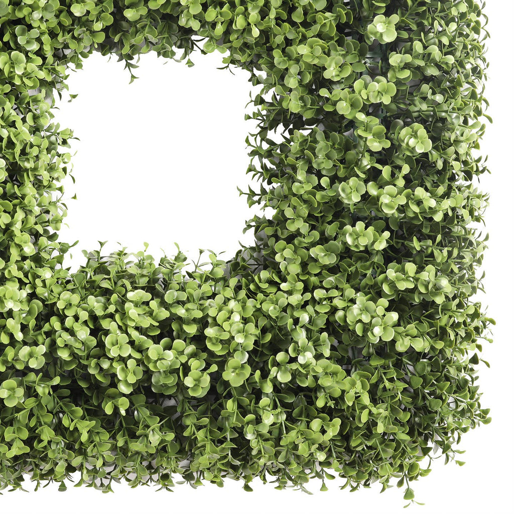 The Matthew John Collective 20-inch square artificial boxwood wreath with lush, UV-resistant green foliage.