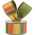 The Matthew John Collective double-sided wired ribbon with moss, orange, and mustard stripes and gold glitter accents.