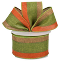 The Matthew John Collective tricolor striped faux-burlap ribbon in brown, rust, and moss green with wired edges.