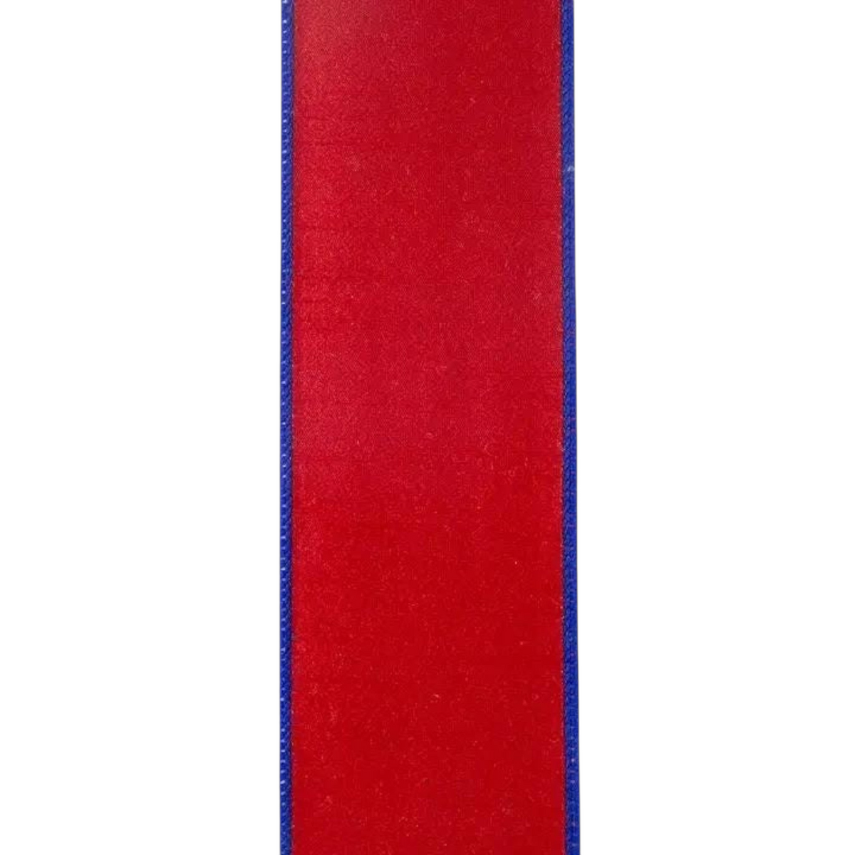 The Matthew John Collective red and blue striped twill dupioni wired ribbon for patriotic craft and decor projects.