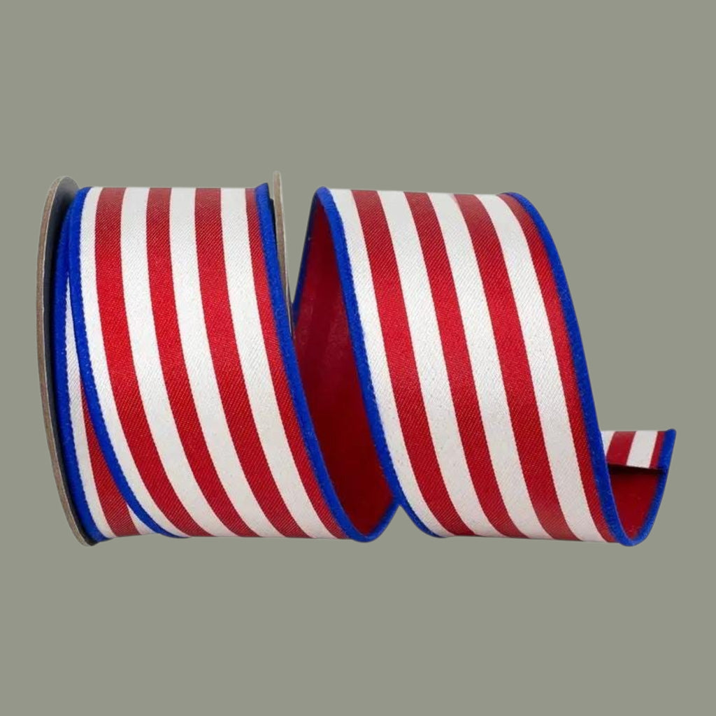 The Matthew John Collective red white and blue striped twill wired ribbon for patriotic wreaths and designer bows