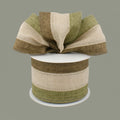 The Matthew John Collective tricolor striped wired ribbon in moss, tan, and brown canvas fabric for fall decor.