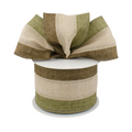 The Matthew John Collective tricolor striped wired ribbon in moss, tan, and brown canvas fabric for fall decor.