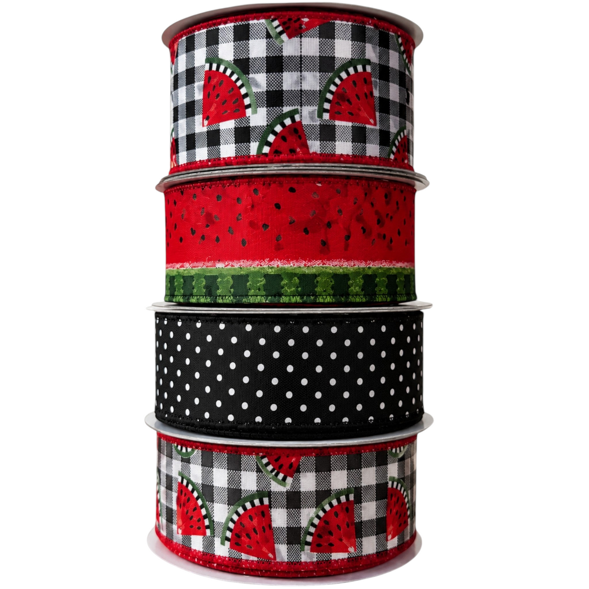 The Matthew John Collective Watermelon Picnic Ribbon Combo featuring four rolls of wired summer-themed craft ribbons.