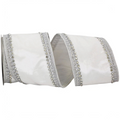 The Matthew John Collective white velvet ribbon with silver jewel-trimmed wired edges, 4 inches wide.
